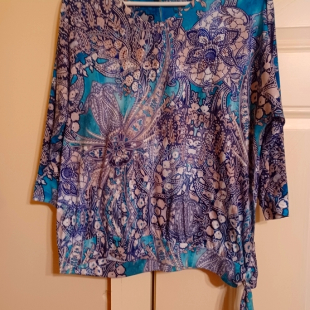 Chicos size 2 turquoise and beige Embellished top